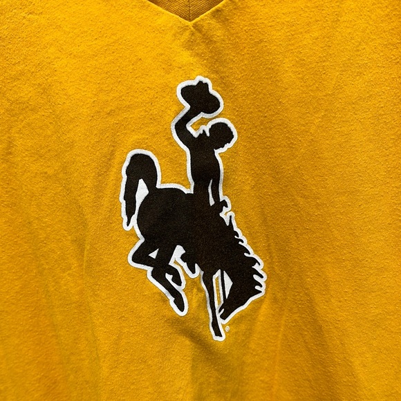 Yellow Wyoming Cowboys College Football Team Graphic V-Neck Women's Top Go Pokes - Picture 2 of 4